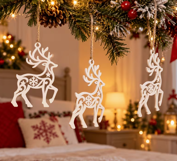 Glow-in-the-Dark Reindeer Ornaments – Set of 3 Luminous Christmas Pendants