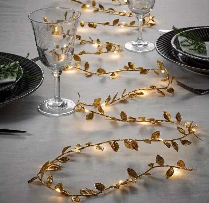 Warm Glow Golden Leaf LED String Lights
