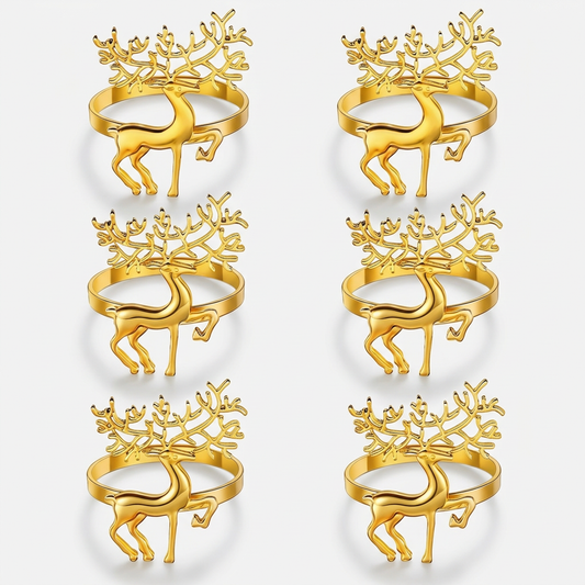 Gold Reindeer Napkin Rings – Set of 6