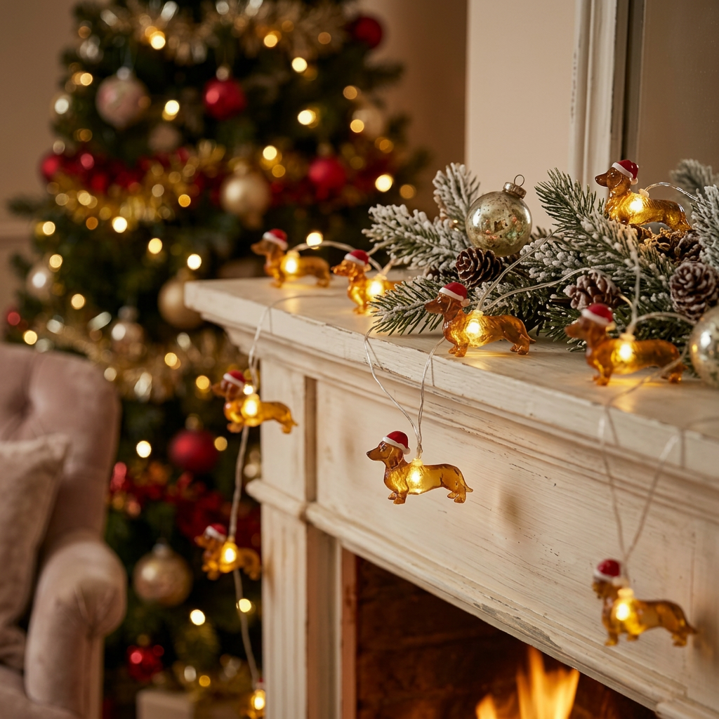 Puppy String Lights Fireplace
