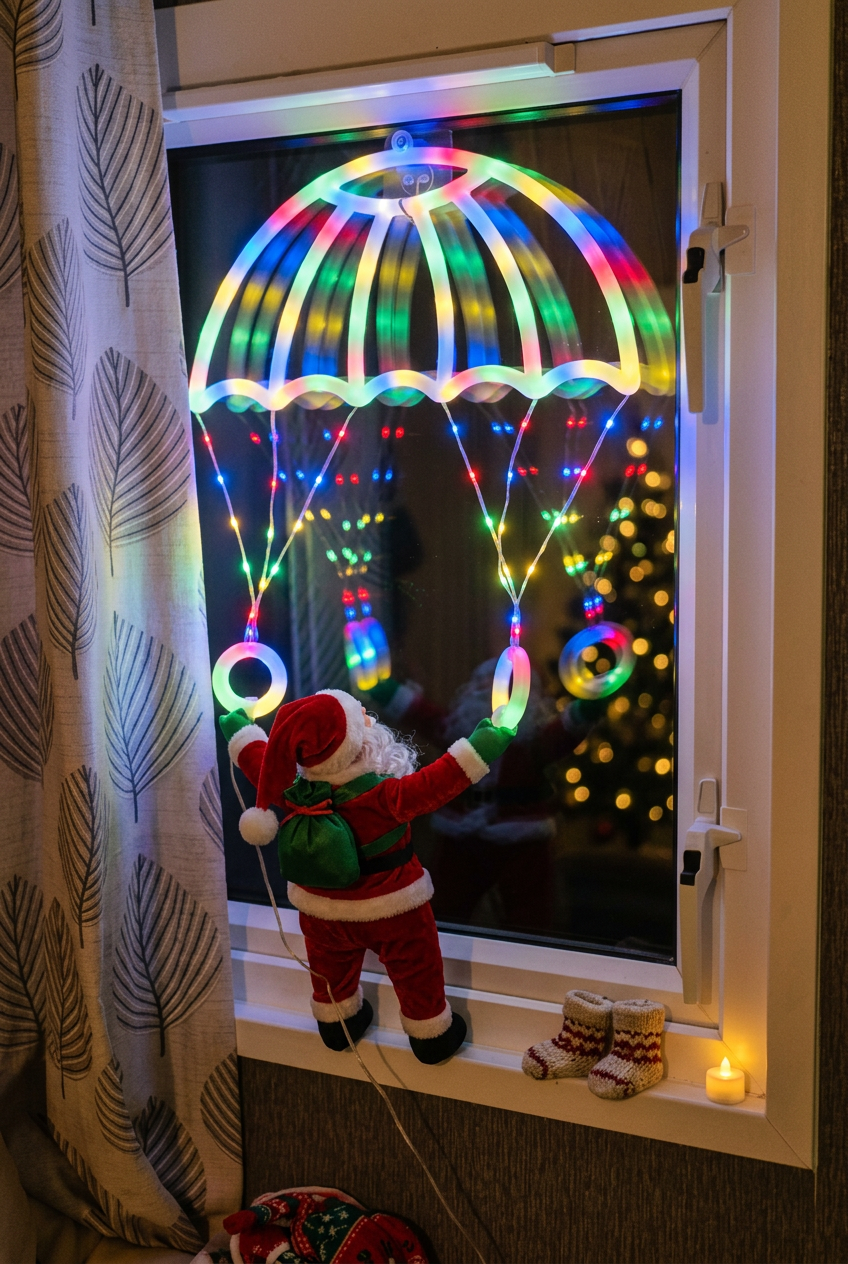 Santa Parachute Light Window