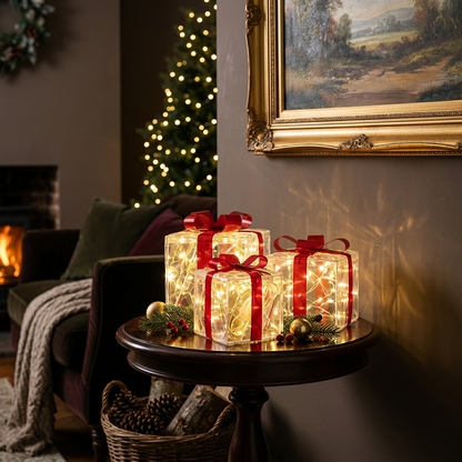 Transparent Christmas Gift Boxes on Table